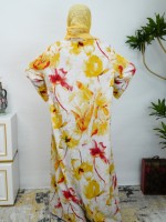 Prêt à expédier – Nouvelle robe Abaya ample et modeste pour femme, col en V, motif floral aquarelle, grande taille, livraison rapide en 7 jours