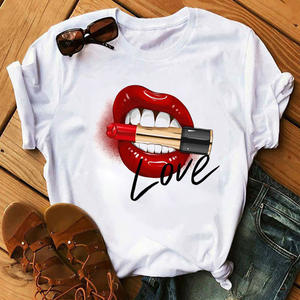 GIMILY OEM personalizado mujeres Tops <span class=keywords><strong>boca</strong></span> roja labio amor estampado Camisetas cuello redondo manga corta <span class=keywords><strong>Mujer</strong></span> <span class=keywords><strong>camiseta</strong></span> blanca divertida niñas camisa - Product Image 4
