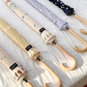 Parapluie haut de gamme de style coréen, semi-automatique, à 16 baleines, à double poignée longue, à motif de points, résistant au vent, imperméable et anti-UV - Product Image 2