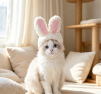 Chapeau en peluche douce SJ avec oreilles de lapin, accessoires mignons et élastiques pour cheveux d'animaux, idéal pour Halloween, costumes pour chats, séances photo et fêtes