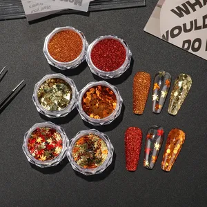 6 Boîtes de Paillettes Feuilles d'Érable Dorées pour Ongles, Poudre Brillante Jaune Rouge Sucre, Flocons de Résine Automne Hiver, Poudre à Ongles Charmante - Product Image 6