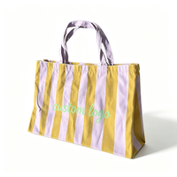Bolsa de Compras Reutilizable con Logotipo Personalizado, Bolsa de Hombro de Lona con Rayas Verticales Coloridas para Supermercado