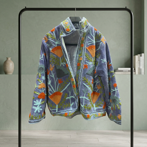 Veste en velours brodée à la main Suzani, col montant, motif floral, manches longues, manteau d'automne pour femme, longueur courte, vente en gros - Product Image 1