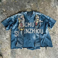 T-shirt Homme Oversize Vintage Streetwear en Tissu Graphique Délavé à l'Acide, Coupe Personnalisée, Patchwork, pour Fabricants de Vêtements