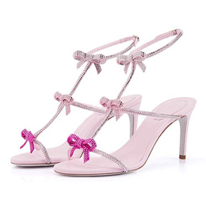 Sandales d'été XSD de haute qualité pour femmes, talons hauts, pour fêtes en extérieur, grande taille, avec nœud et cristaux, 8 cm - Product Image 1