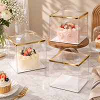 Boîte à gâteau carrée transparente en PET de 2 mm avec logo personnalisé OEM, poignée, matériaux recyclés de qualité alimentaire, marquage à chaud, vente en gros, cadeau de boulangerie