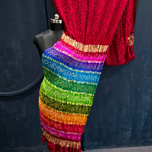 Sari ethnique pour femmes, longueur au sol, imprimé arc-en-ciel, avec franges, coupe ample extensible, tenue de soirée, style Inde Pakistan - Product Image 1