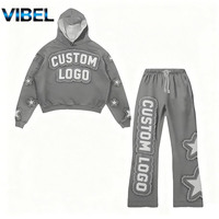 Ensemble de survêtements personnalisés par le fabricant, comprenant des sweats à capuche amples et épais, style streetwear oversize, vintage, délavé à l'acide, patchwork et impression en relief