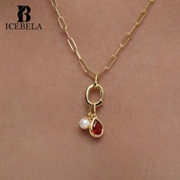 Colliers à breloques en argent sterling 925 goutte d'eau rouge Zircon pendentif pour femmes