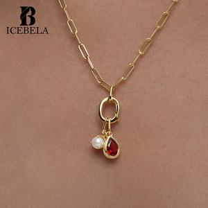 Уникальные Роскошные винтажные <span class=keywords><strong>925</strong></span> стерлингового серебра изысканные ювелирные изделия капли воды Красный Циркон очарование ожерелья для женщин кулон - Product Image 6