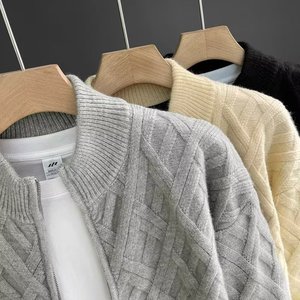 Men's Cardigan Knit Sweater Plus Size Loose Fit Zip Up Stand Collar Business Casual Outerwear Apricot Gray Black - Product Image 2