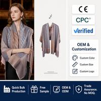 Écharpe-châle personnalisée en patchwork pied-de-poule, motif bleu, beige et marron, à franges, pour l'hiver, style vintage, imprimé à carreaux, vente en gros OEM