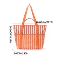 Sac fourre-tout rayé imperméable grande capacité avec poche en filet, sac de plage et de piscine tendance, sac de voyage et de shopping extérieur
