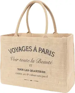 Promotion Cadeau personnalisé Sacs fourre-tout en jute écologique naturel imprimé pour le shopping de voyage avec logo personnalisé