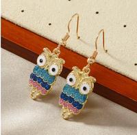 Pendientes colgantes con forma de búho de dibujos animados, coloridos y bonitos, joyería versátil para mujer estilo bohemio