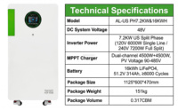 Sistema de Almacenamiento de Energía Solar Híbrido Todo en Uno de 16 kWh y 7.2 kW, Bifásico 120/240 V, con Doble MPPT de 9000 W, Batería LiFePO4 para Respaldo de Energía en el Hogar