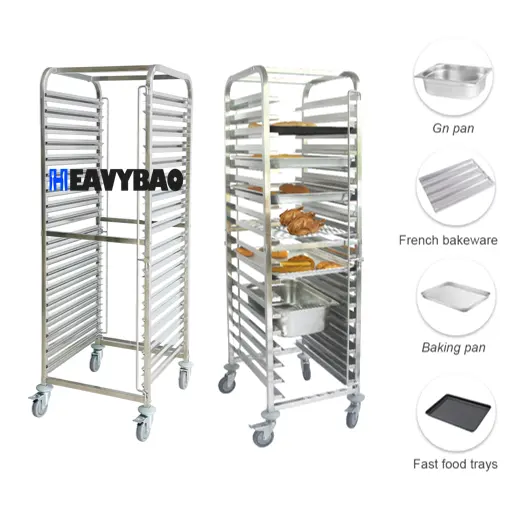 Heavybao-equipo de cocina OEM, bandeja de pan de acero inoxidable, refrigerador para panadería, estante, carrito de comida, 40x60 bandejas para horno de hornear