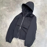 Veste coupe-vent en nylon ripstop à carreaux avec capuche à revers élastique de luxe sur mesure pour homme