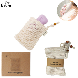 Eco friendly natural exfoliating bathroom shower foaming soap net pouch drawstring organic hemp cotton mesh saver sisal soap bag