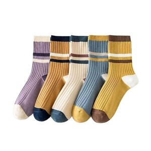 Women's Striped Slouch <b>Socks</b> Mid-Calf Warm Thermo Polyester Autumn Winter Casual Color Blocking Retro Preppy Style - Product Image 5