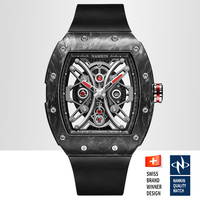 Reloj Mecánico Tonneau con Caja de Fibra de Carbono de 42 mm y Logotipo Personalizado, Correa de Goma FKM, Reloj de Pulsera Deportivo Automático de Lujo para Hombre NH05