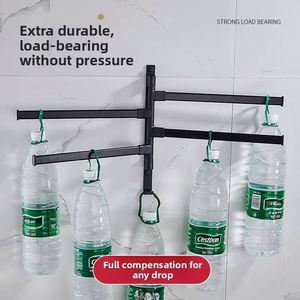 Toallero de pared de aluminio espacial, barra giratoria plegable negra mate con estante para baño, instalación sin taladro - Product Image 3