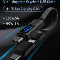 Cargador Múltiple OTG 3 en 1 con Pantalla LED, Cable Magnético para Llavero, PD 100W 5A, Cable de Carga USB Superrápido de Aleación de Aluminio para Teléfono
