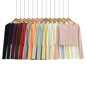 Cardigan Corto Sexy e Chic per Donna, Leggero e Traspirante, Elasticizzato in Quattro Direzioni, Vestibilità Aderente - Top a <span class=keywords><strong>Maniche</strong></span> <span class=keywords><strong>Lunghe</strong></span> per Inizio Autunno - Product Image 1