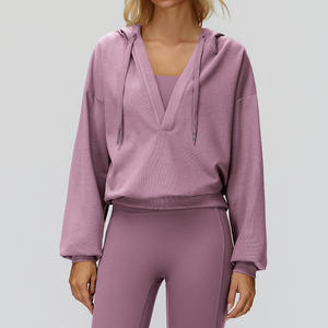 Zechuang Veste à capuche pour femme, col en V, coupe ample, respirante, manches longues, décontractée, pour sports de plein air - Product Image 5