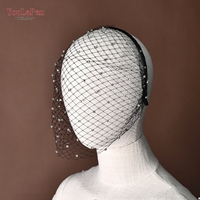 Voile de mariée YouLaPan VA06-B, noir et blanc, avec strass, style cage à oiseaux, avec bandeau, pour banquet et fête