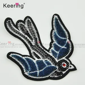 Wholesale Factory High Quality Custom Bird Toothbrush Embroidery Sequin Patch Iron on Sew on For Hat Bag