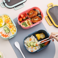 Boîte à lunch écologique à double couche en plastique, hermétique, anti-fuite, 2 compartiments, capacité de 1 à 3 L, style coréen