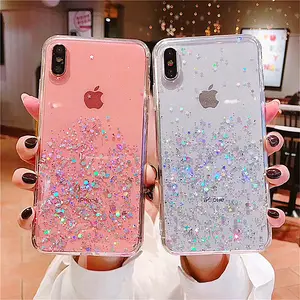 豪华Bling闪亮星星亮片iPhone 11 Pro MAX XS MAX XR X透明硅胶保护壳 (适用于iphone 8 7 6 6S Plus封面