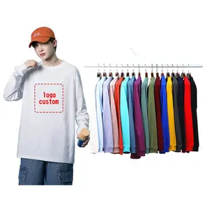 Camiseta de algodón de cuello redondo de alta calidad, camiseta de manga larga con hombro caído, 230 gramos