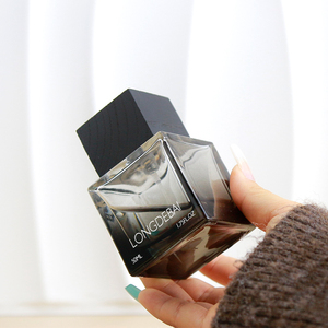 Custom Empty Crimp Men <b>Perfume</b> Glass <b>Bottles</b> 30ml 50ml 100ml Square Clear Black Gradient Luxury <b>Perfume</b> <b>Bottle</b> with Wood Lid - Product Image 2