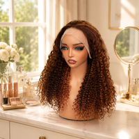 Perruque sans colle 13x4 Lace Front en gros, cheveux Jerry Curly mélangés # Perruque en cheveux humains de taille moyenne couleur P30 pour femmes noires