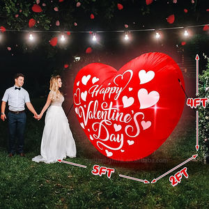 5FT Valentine's Day Waterproof IP44 <b>Red</b> Love Heart Shaped Inflatable Built-in LED Lights for Anniversary Wedding Garden Lawn - Product Image 2