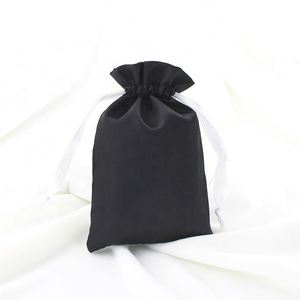 Emballage personnalisé, sac à poussière en satin noir de luxe pour bijoux, sac à main - Product Image 1
