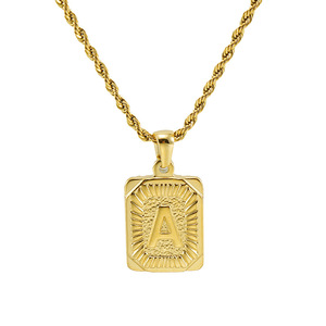 Zogxin Square Letter Pendant Necklace 18K Gold Plated Stainless Steel Hip Hop Style For Men And Women M Initial Charm - Product Image 5