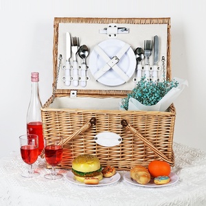 Handmade Mây Lớn Sống Ngoài Trời Cắm Trại Dã Ngoại Giỏ Picknick Giỏ 2 <span class=keywords><strong>Wicker</strong></span> Hamper Set Với Đôi Đóng Mở Xử Lý - Product Image 1