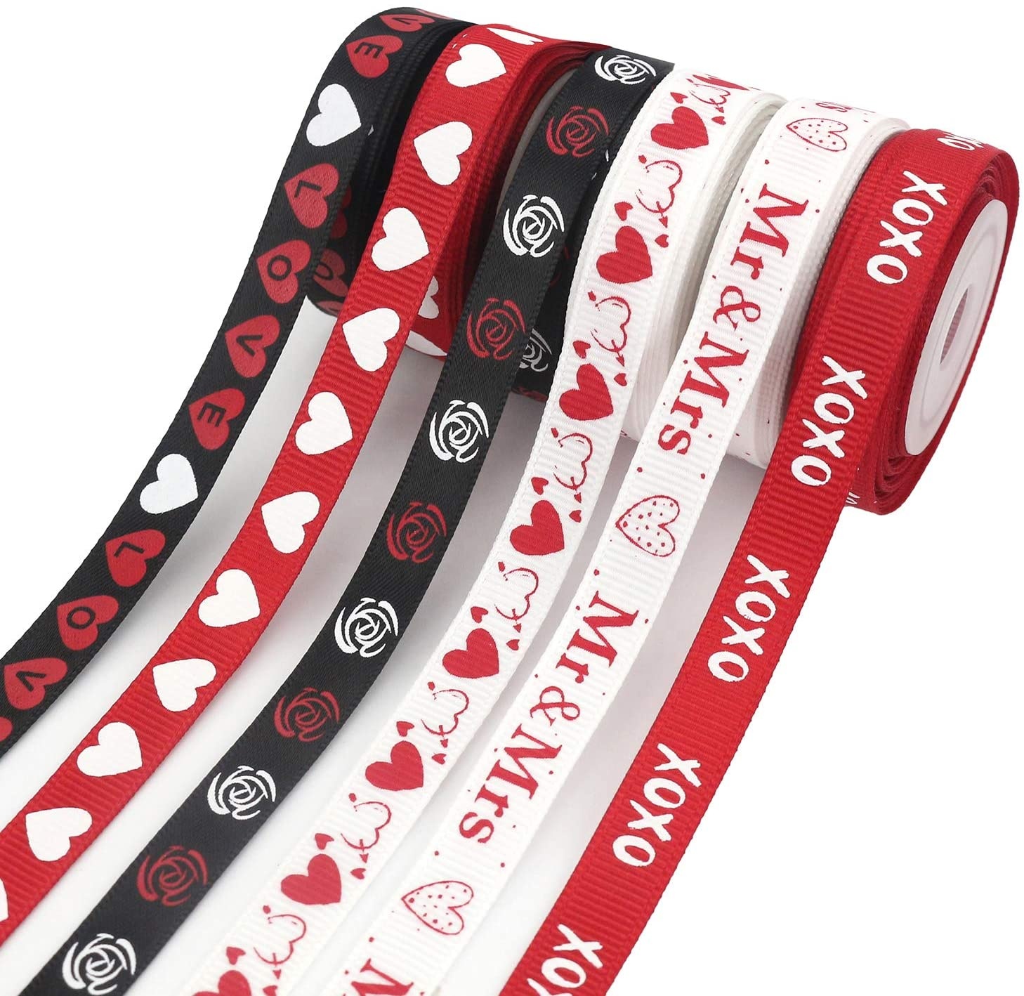 Custom Mother's Day Ribbon Valentine's Day Heart logo Printed Black Red Satin Grosgrain Ribbons for Gift Wrapping