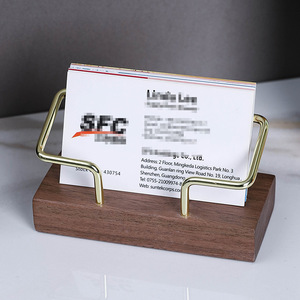 Mystic Arts Wooden Business Card Holder <b>Solid</b> <b>Wood</b> With Metal Frame <b>Desk</b> Organizer For Office Or Gift - Product Image 2