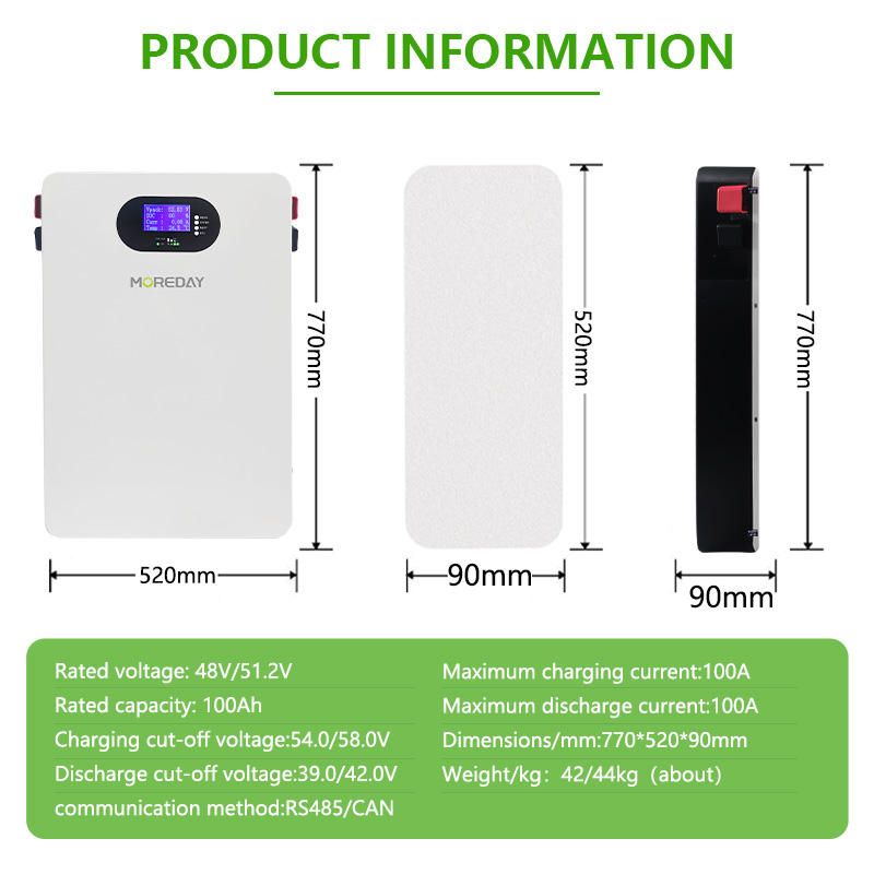 Moreday 48V 100Ah 5kWh LiFePO4 Lithium Battery Pack Home Solar Energy ...