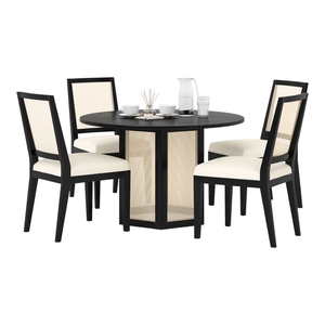 Juego de Comedor de 4 Plazas de Madera de Mango Maciza y Ratán con Sillas, Diseño Elegante Tejido, Construcción Duradera y Cómoda - Product Image 2