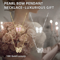 Collier pendentif nœud papillon en perles d'imitation et diamants, chaîne en bambou, cadeau de mariage luxueux et mignon pour femmes, 1 pièce