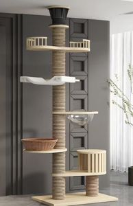 Arbre à chat classique en bois et lin, robuste, avec système anti-basculement pour les grands chats - Product Image 6