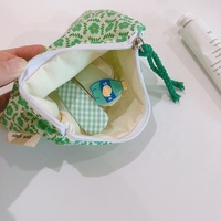 Grosir kustom desain Logo pola emas lembut mewah wanita perlengkapan mandi tas kosmetik Travel katun kanvas bunga dompet tas rias