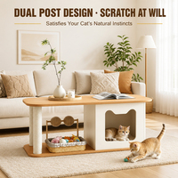 Table basse multifonctionnelle avec niche pour chat intégrée, double griffoir, mobilier intérieur partagé pour humains et animaux