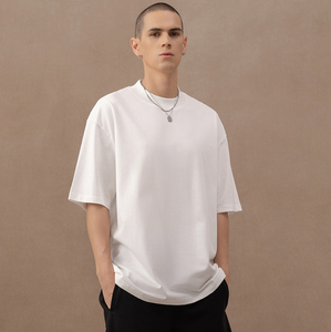 Người Đàn Ông Của Heavyweight 310G Áo Thun Mát Sorona Tối Giản Quá Khổ Nửa Cao Cổ T-Shirt 100% Cotton Mùa Hè Sạch Phù Hợp T-Shirts - Product Image 5