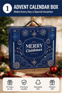 Caja de Regalo de Calendario de Adviento Azul Navideño con 24 Cajones Individuales, Asa e Impresión Personalizada - Product Image 4